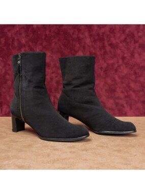 Stuart Weitzman Women Vintage Y2K Black Fabric Retro Zip Ankle Boots sz 8.5